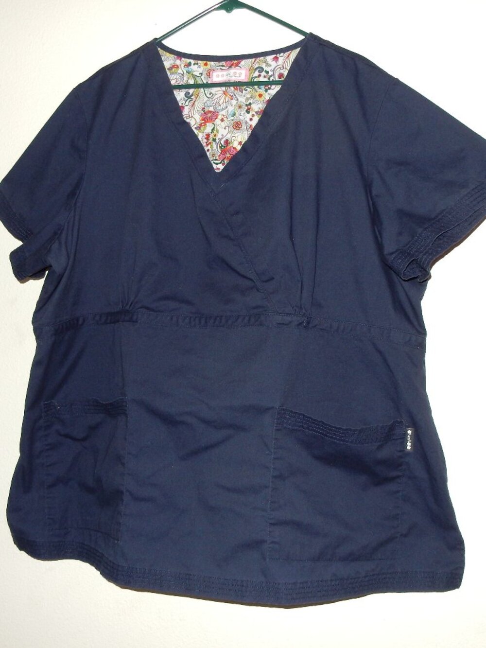 Koi women's plus 4X Scrub Top shirt surplice look tie waist navy blue medical